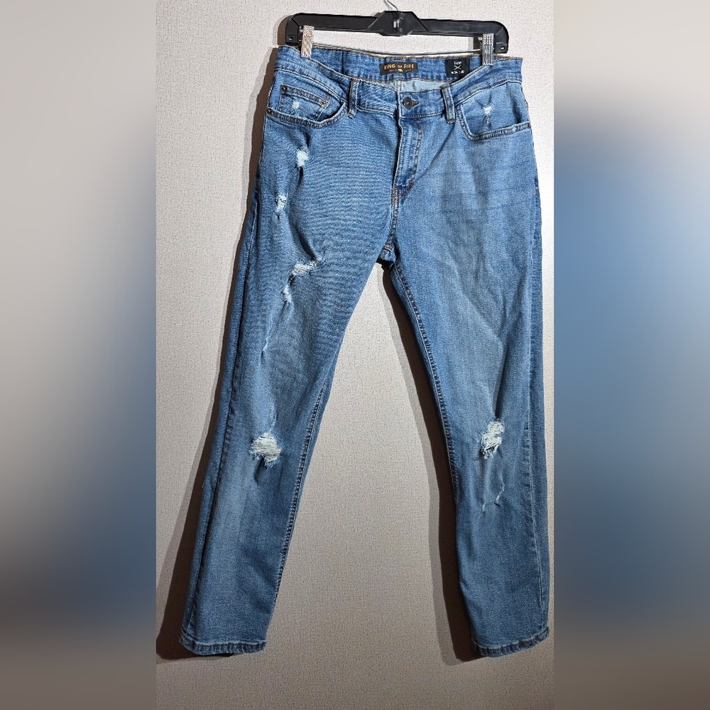 Ring of Fire Men's Distressed Blue Slim Jeans